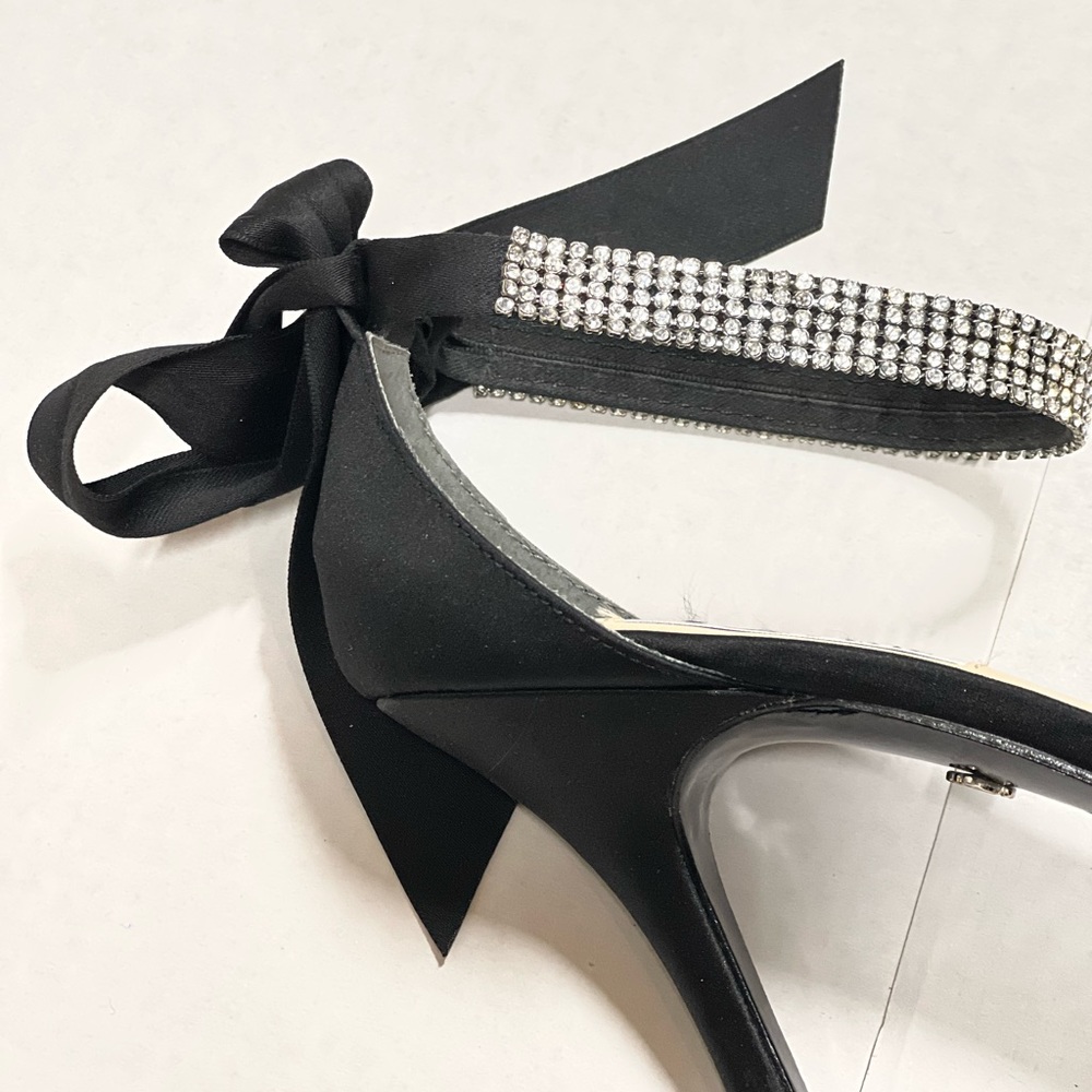 Black Satin Dress Shoes with Rhinestone anklet - Picture 2 of 5